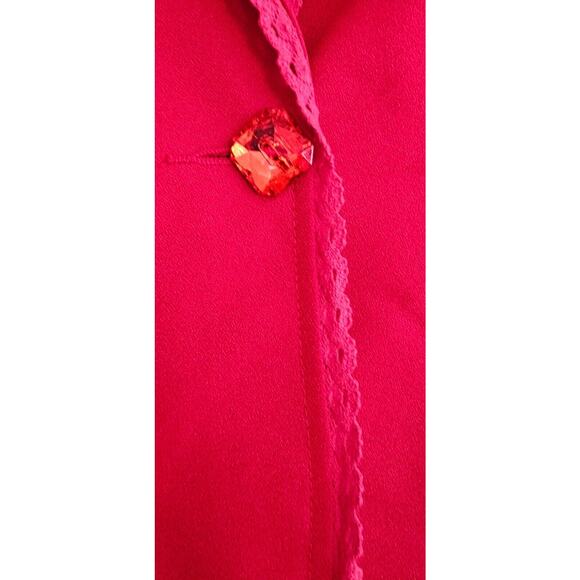 Ben Marc 3 Piece Formal RED Jacket Top & Skirt Church Suit Lace Trim Lined 16 - Picture 4 of 6